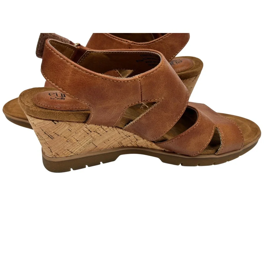 EuroSoft by Sofft Sadra Luggage Brown Cork Wedge Sandals Womens 6.5 M ES0022300